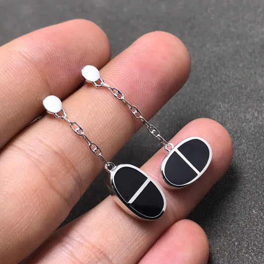 LUXEIFY CHAINE VERSO BLACK CERAMIC SILVER EARRINGS
