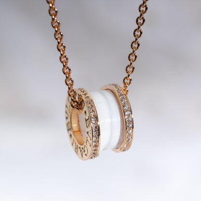 LUXEIFY ZERO 1 WHITE CERAMIC PINK GOLD DIAMOND NECKLACE