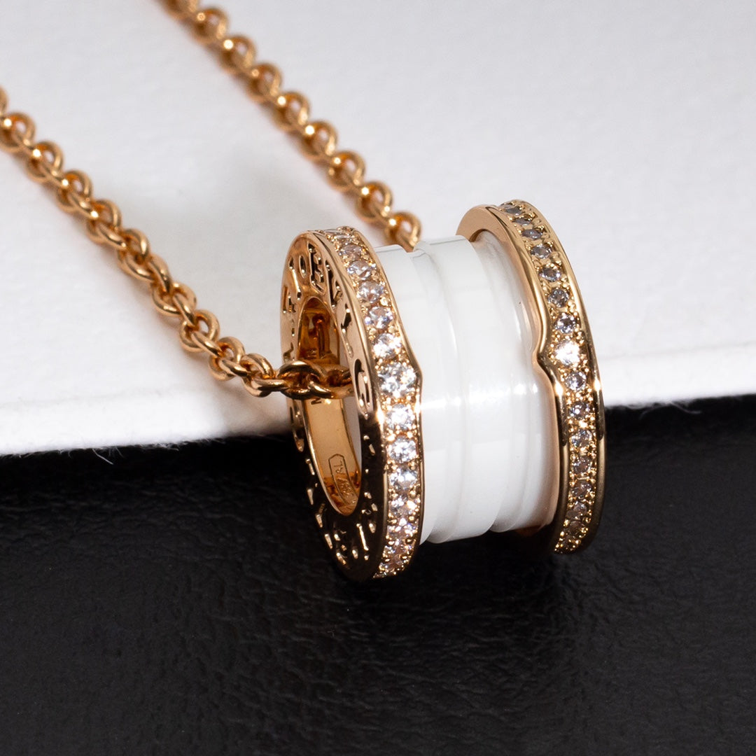 LUXEIFY ZERO 1 WHITE CERAMIC PINK GOLD DIAMOND NECKLACE