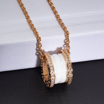 LUXEIFY ZERO 1 WHITE CERAMIC PINK GOLD DIAMOND NECKLACE