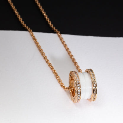 LUXEIFY ZERO 1 WHITE CERAMIC PINK GOLD DIAMOND NECKLACE