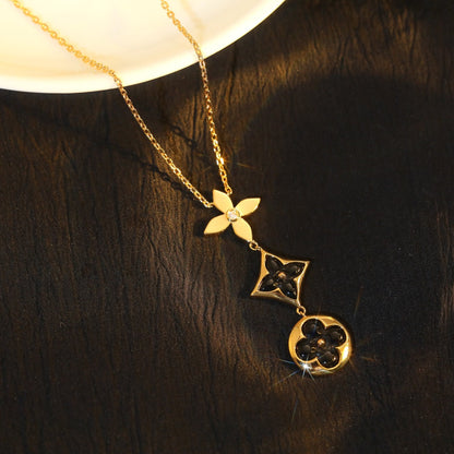LUXEIFY STAR AND SUN ONYX PINK GOLD NECKLACE