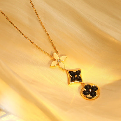 LUXEIFY STAR AND SUN ONYX PINK GOLD NECKLACE