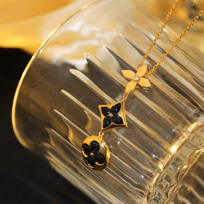 LUXEIFY STAR AND SUN ONYX PINK GOLD NECKLACE