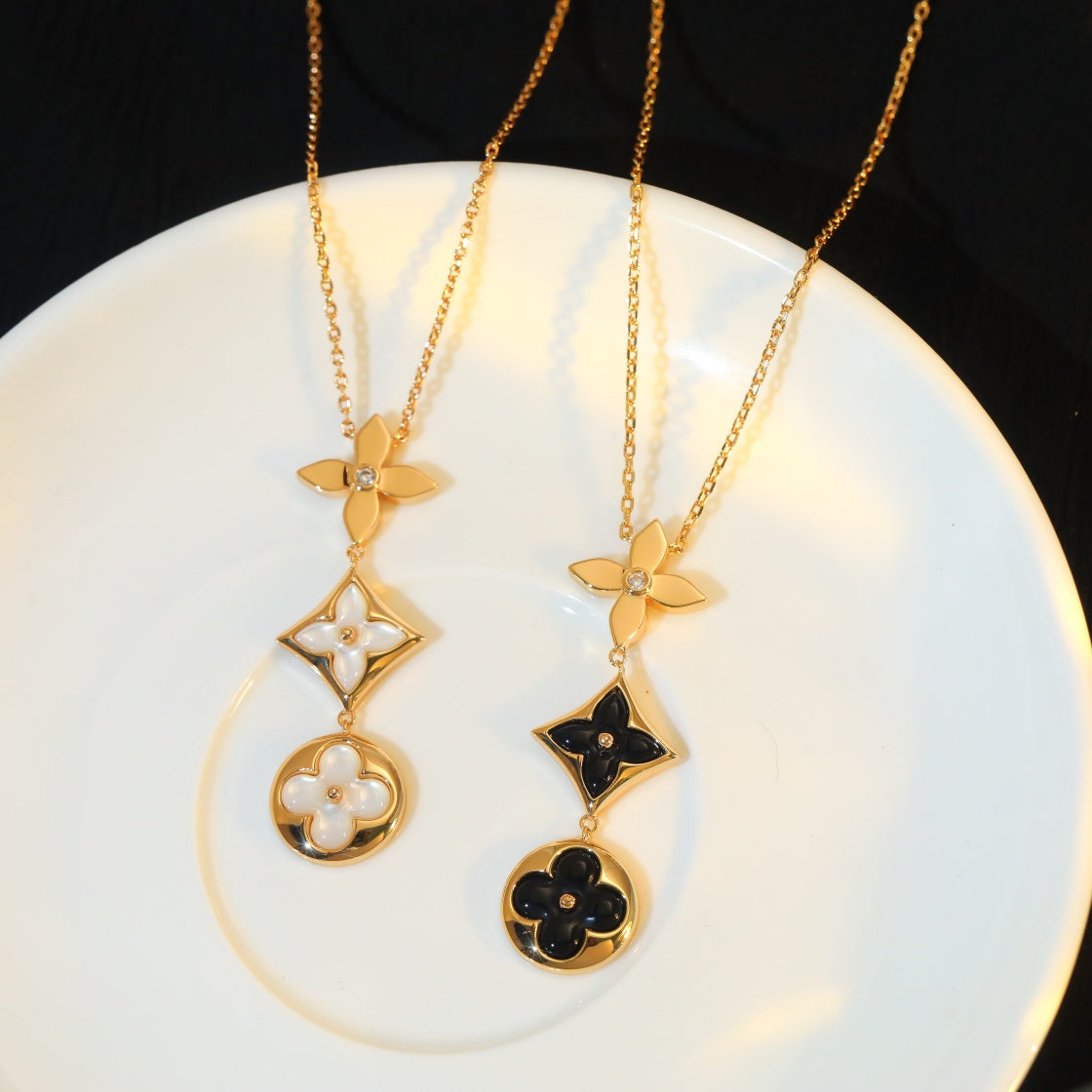 LUXEIFY STAR AND SUN ONYX PINK GOLD NECKLACE
