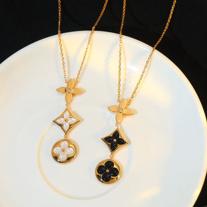LUXEIFY STAR AND SUN ONYX PINK GOLD NECKLACE