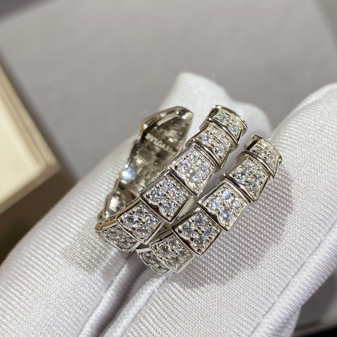 LUXEIFY SERPENTI DOUBLE RING SILVER DIAMOND PAVED