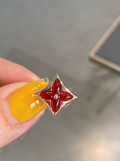 LUXEIFY STAR AND SUN PINK GOLD CARNELIAN STUD EARRINGS