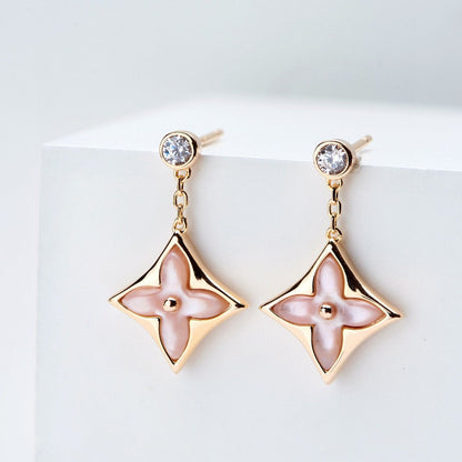 LUXEIFY DOUBLE STAR PINK GOLD MOP DROP EARRINGS