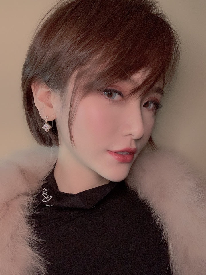LUXEIFY DOUBLE STAR PINK GOLD MOP DROP EARRINGS