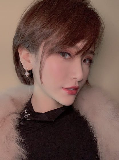 LUXEIFY DOUBLE STAR PINK GOLD MOP DROP EARRINGS