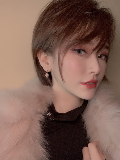 LUXEIFY DOUBLE STAR PINK GOLD MOP DROP EARRINGS
