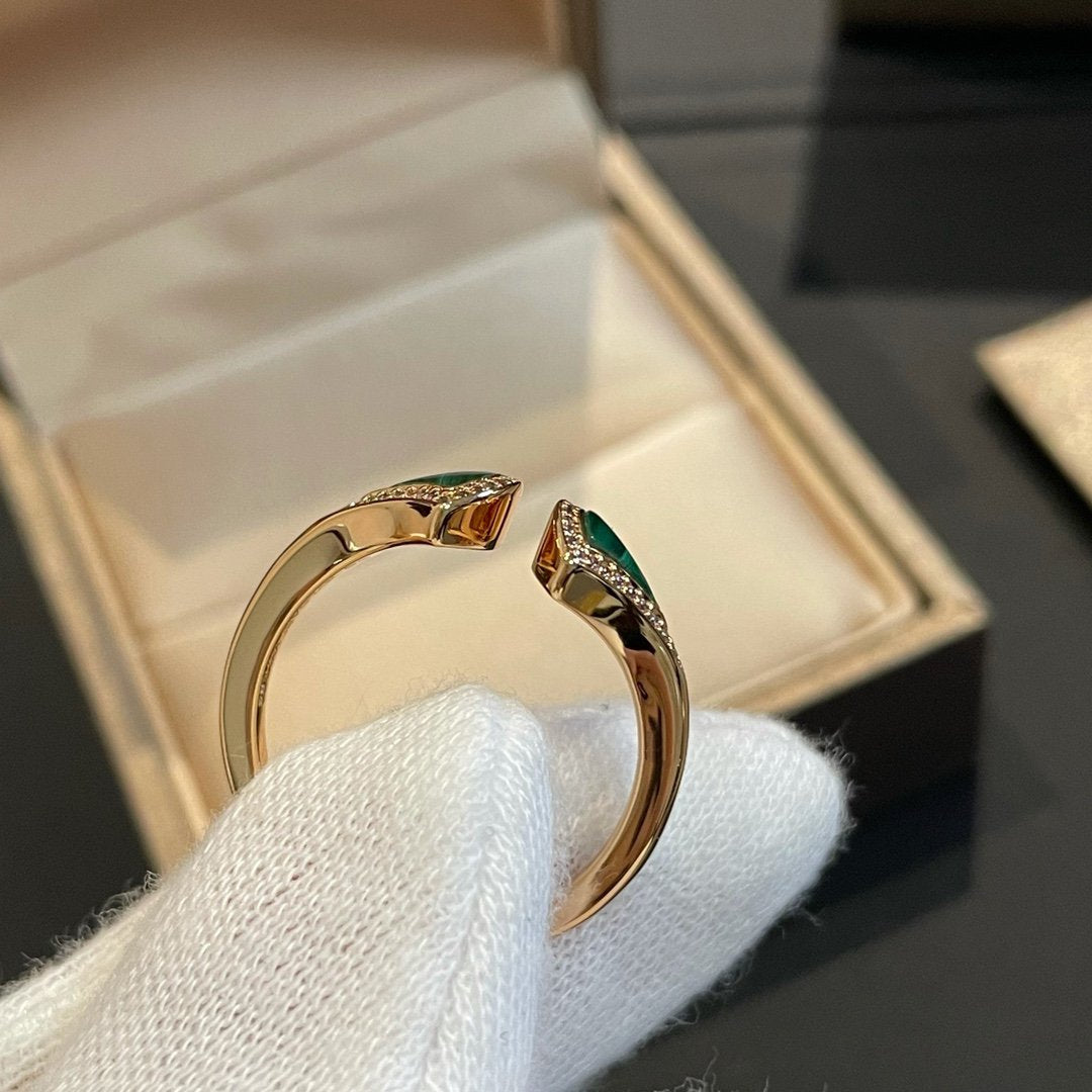 LUXEIFY DREAM MALACHITE DIAMOND OPEN RING