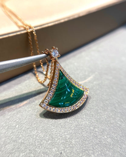 LUXEIFY DREAM MALACHITE DIAMOND PAVED PINK GOLD NECKLACE