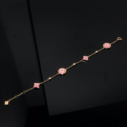 LUXEIFY STAR AND SUN 4 MOTIF PINK MOP PINK GOLD BRACELET