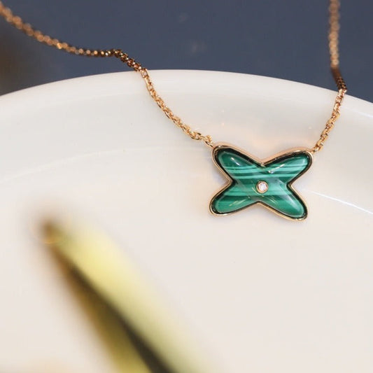 LUXEIFY JEUX MALACHITE 1 DIAMOND PINK GOLD NECKLACE