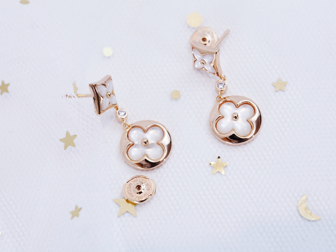 LUXEIFY STAR AND SUN PINK GOLD MOP DROP EARRINGS