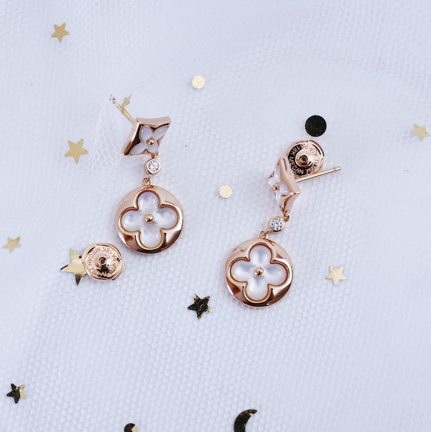 LUXEIFY STAR AND SUN PINK GOLD MOP DROP EARRINGS