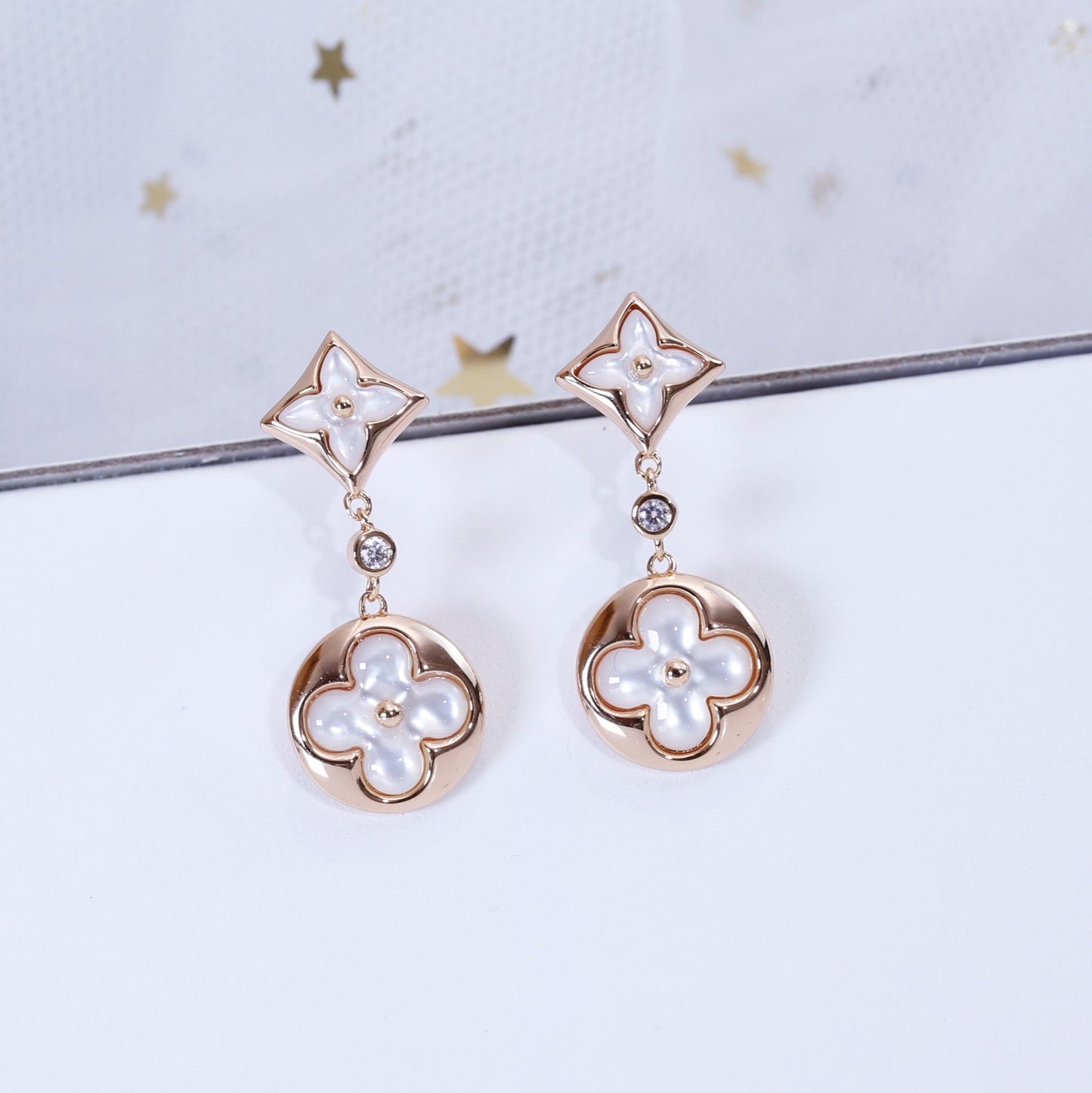 LUXEIFY STAR AND SUN PINK GOLD MOP DROP EARRINGS