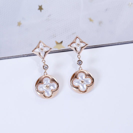 LUXEIFY STAR AND SUN PINK GOLD MOP DROP EARRINGS