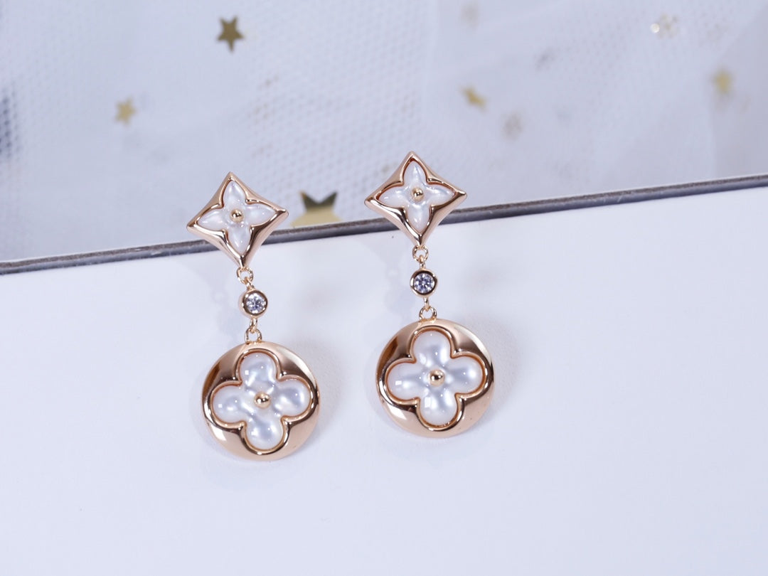 LUXEIFY STAR AND SUN PINK GOLD MOP DROP EARRINGS