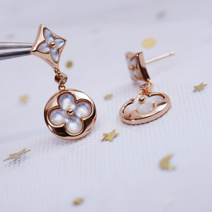 LUXEIFY STAR AND SUN PINK GOLD MOP DROP EARRINGS