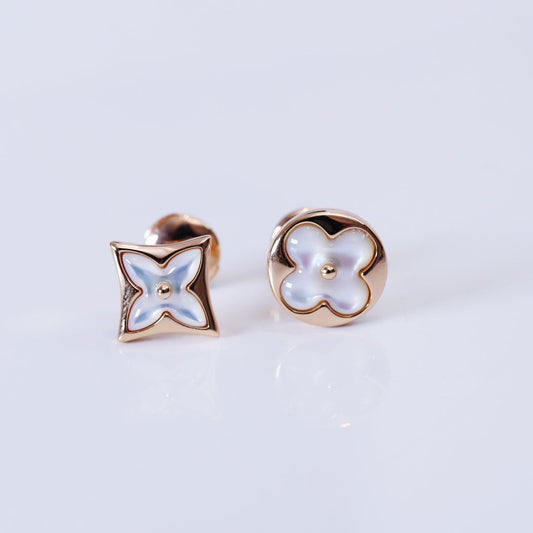 LUXEIFY STAR AND SUN PINK GOLD MOP STUD EARRINGS