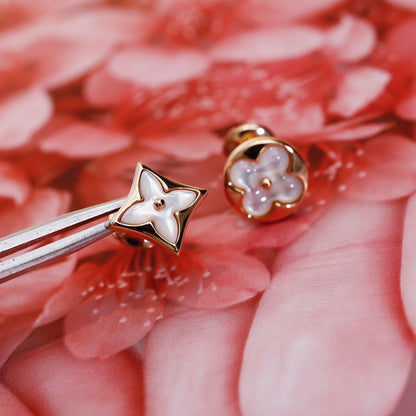 LUXEIFY STAR AND SUN PINK GOLD MOP STUD EARRINGS