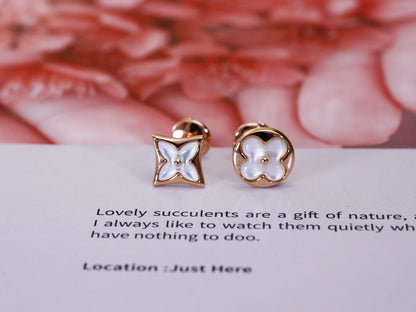 LUXEIFY STAR AND SUN PINK GOLD MOP STUD EARRINGS