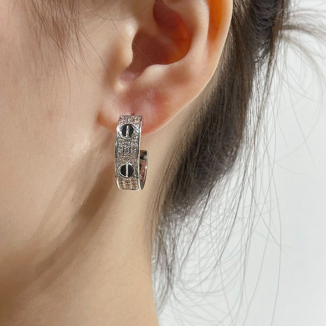 LUXEIFY LOVE CERAMIC DIAMOND PAVED SILVER EARRINGS