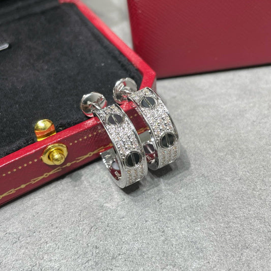 LUXEIFY LOVE CERAMIC DIAMOND PAVED SILVER EARRINGS