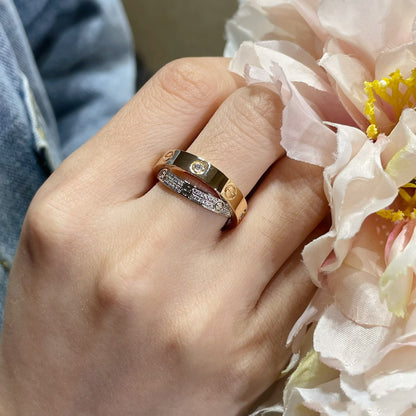 LUXEIFY LOVE PINK GOLD SILVER DIAMOND DOUBLE RING