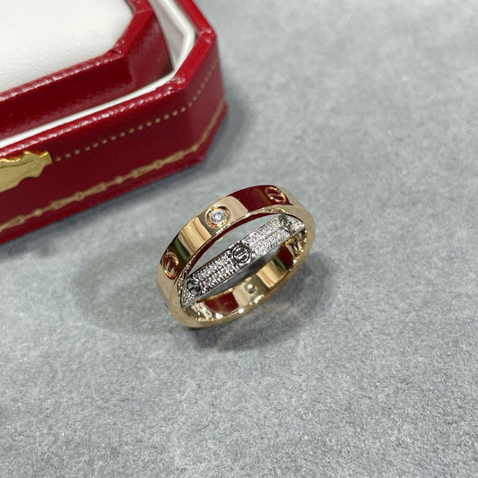 LUXEIFY LOVE PINK GOLD SILVER DIAMOND DOUBLE RING