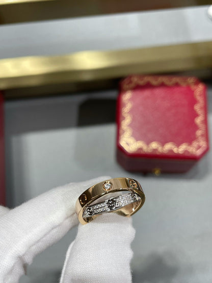 LUXEIFY LOVE PINK GOLD SILVER DIAMOND DOUBLE RING
