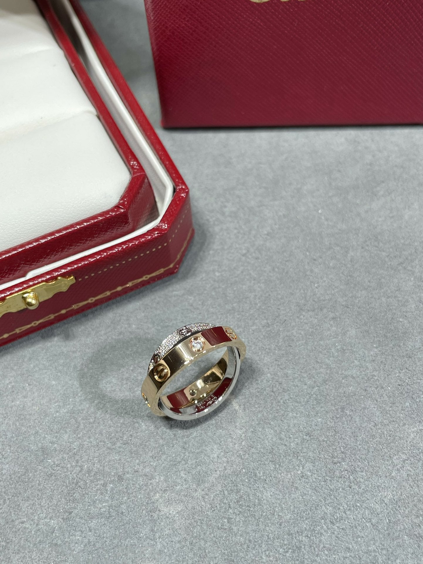 LUXEIFY LOVE PINK GOLD SILVER DIAMOND DOUBLE RING