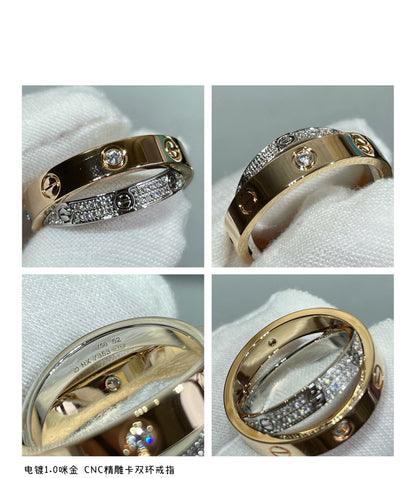 LUXEIFY LOVE PINK GOLD SILVER DIAMOND DOUBLE RING