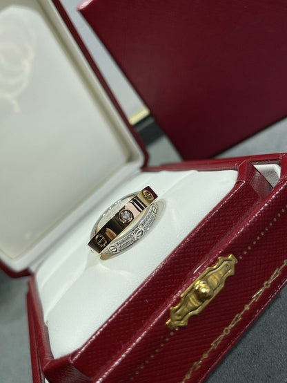 LUXEIFY LOVE PINK GOLD SILVER DIAMOND DOUBLE RING