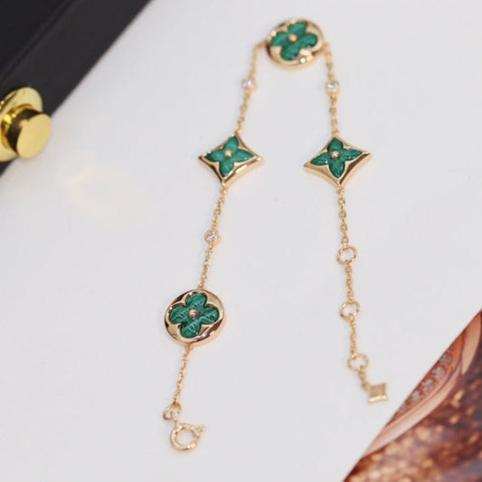 LUXEIFY STAR AND SUN 4 MOTIF PINK GOLD MALACHITE BRACELET
