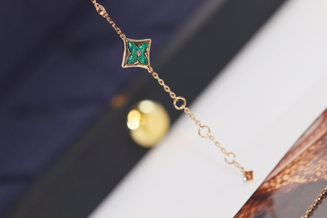 LUXEIFY STAR AND SUN 4 MOTIF PINK GOLD MALACHITE BRACELET