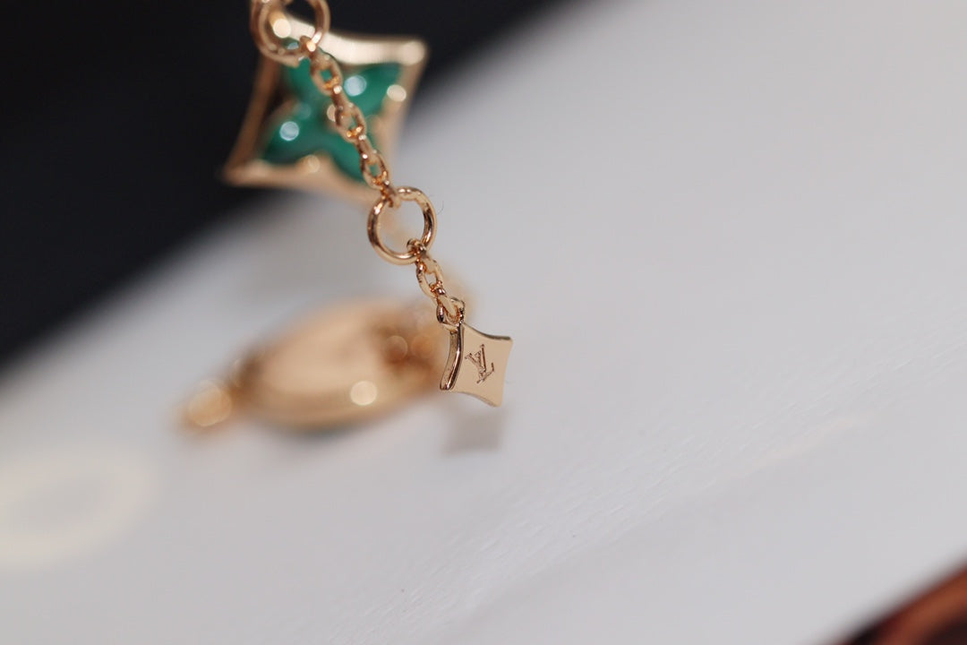 LUXEIFY STAR AND SUN 4 MOTIF PINK GOLD MALACHITE BRACELET