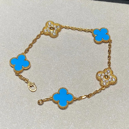 CLOVER 5 MOTIF BLUE AGATE BRACELET COLLECTION