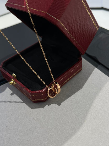 LUXEIFY LOVE NECKLACE DOUBLE RING PINK GOLD