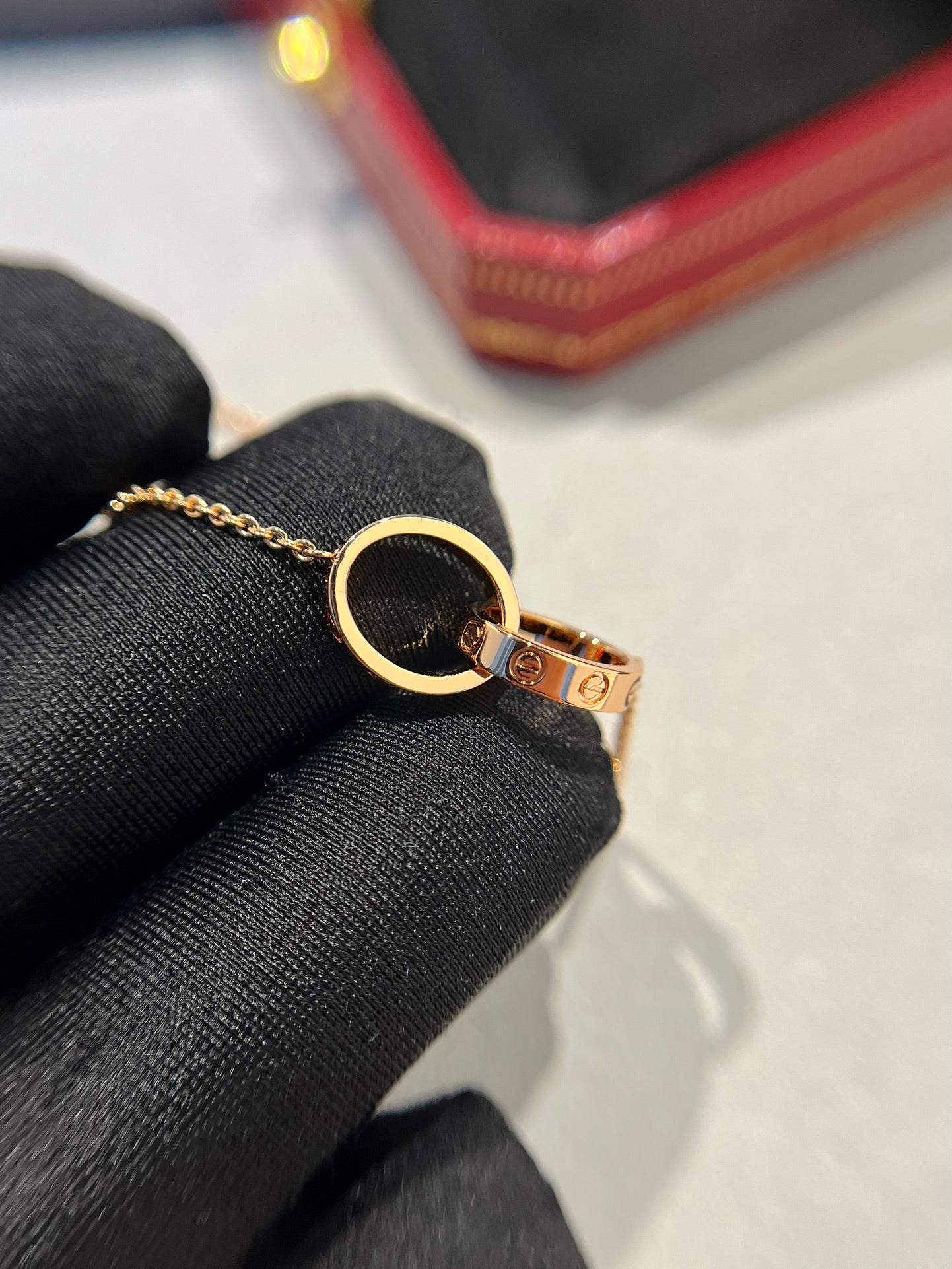 LUXEIFY LOVE NECKLACE DOUBLE RING PINK GOLD
