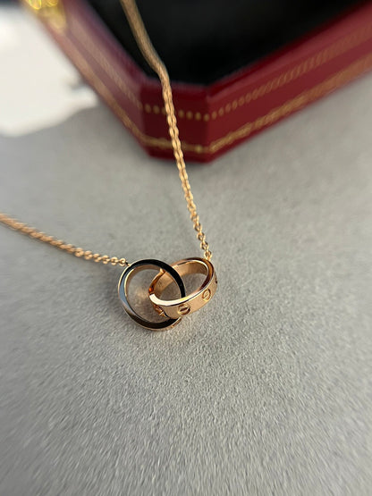 LUXEIFY LOVE NECKLACE DOUBLE RING PINK GOLD