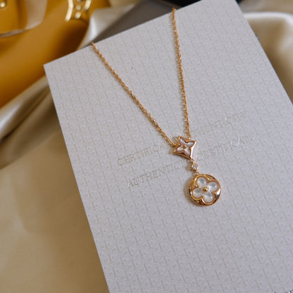 LUXEIFY STAR AND SUN WHITE MOP 2 MOTIF PINK GOLD NECKLACE