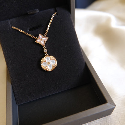 LUXEIFY STAR AND SUN WHITE MOP 2 MOTIF PINK GOLD NECKLACE