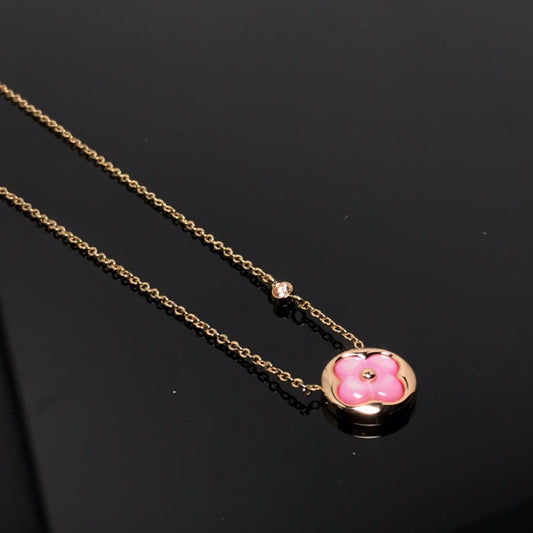 LUXEIFY COLOR BLOSSOM PINK MOP SUN GOLD NECKLACE