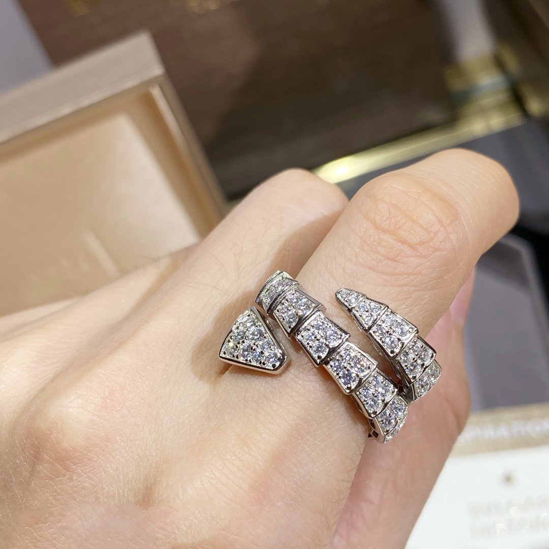 LUXEIFY SERPENTI DOUBLE RING SILVER DIAMOND PAVED