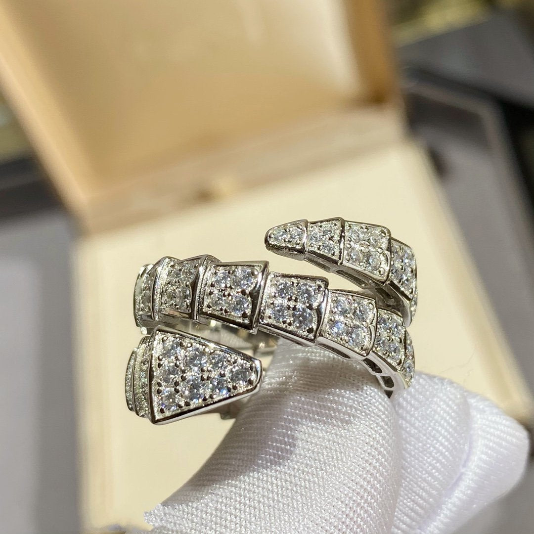 LUXEIFY SERPENTI DOUBLE RING SILVER DIAMOND PAVED