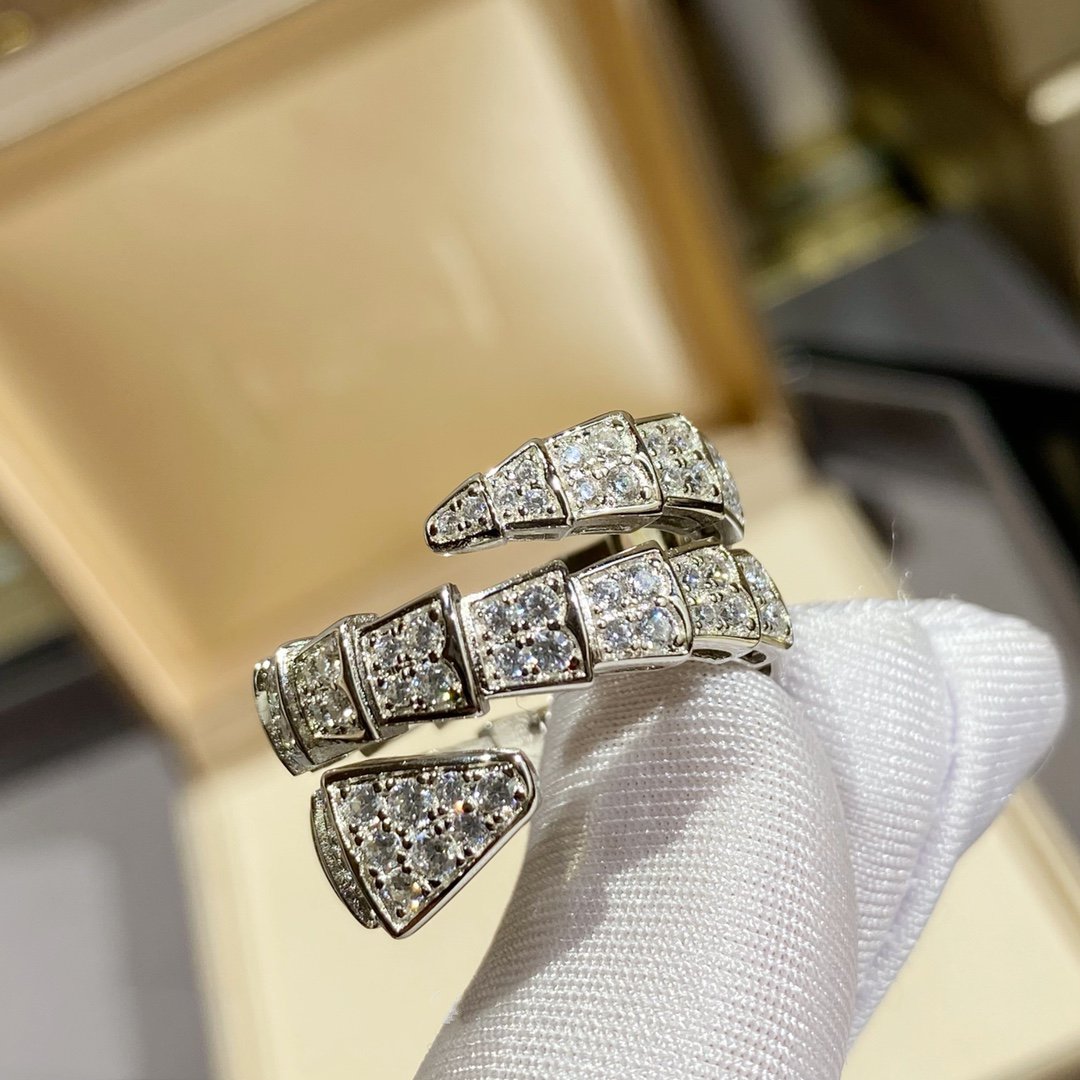 LUXEIFY SERPENTI DOUBLE RING SILVER DIAMOND PAVED